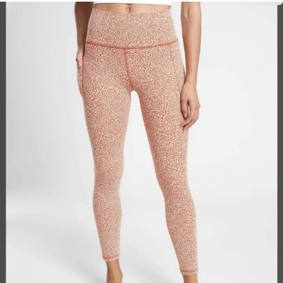 Athleta Salutation Stash II Textured Tight Rust Micro Cheetah Print Leggings - Picture 1 of 9